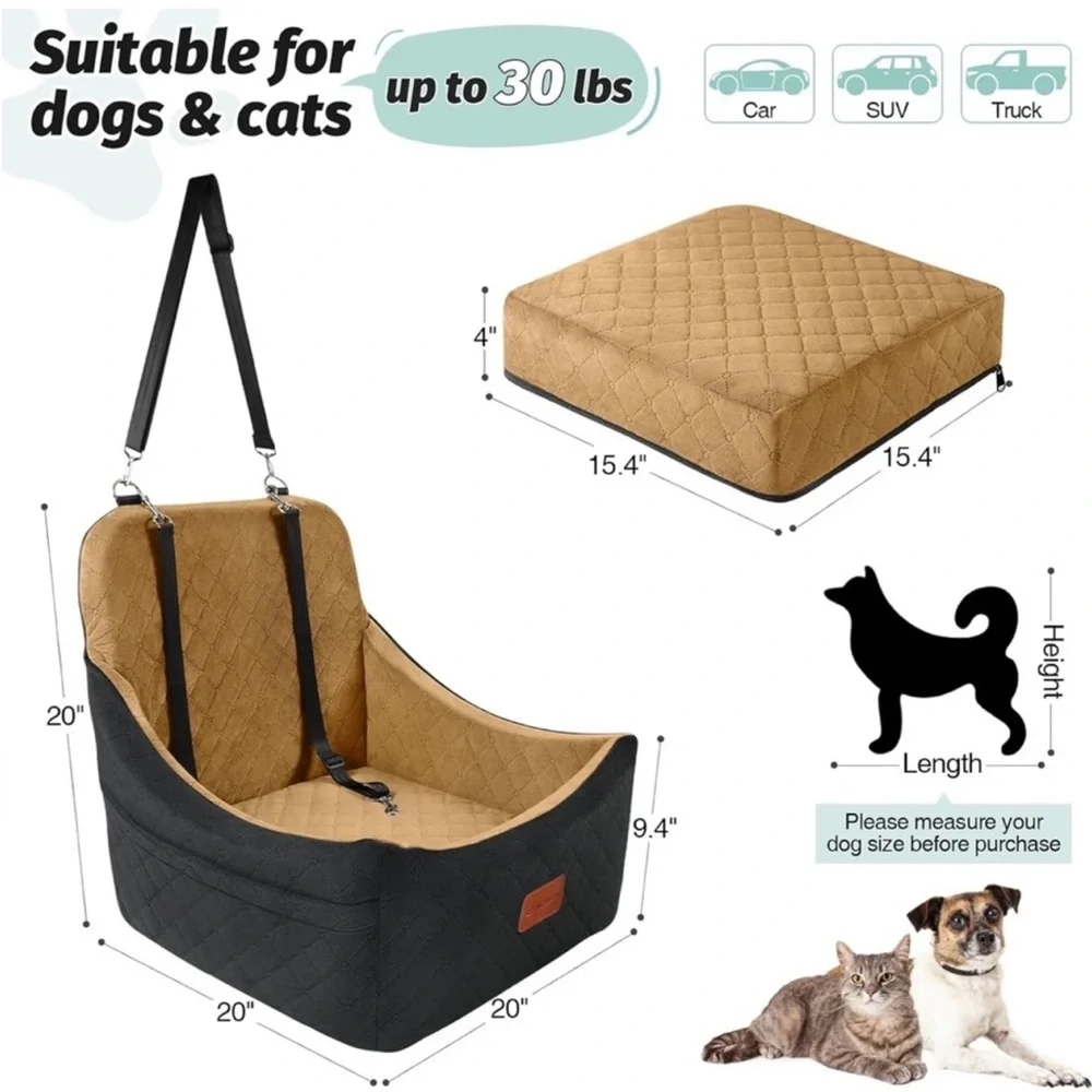 Dog/Pet Booster Car Seat for Up to 35lbs , 2 collar clips NEW